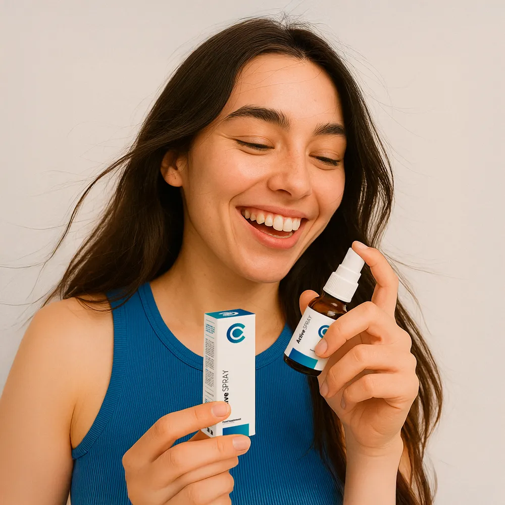 Mulher sorrindo com Calorie Active Spray